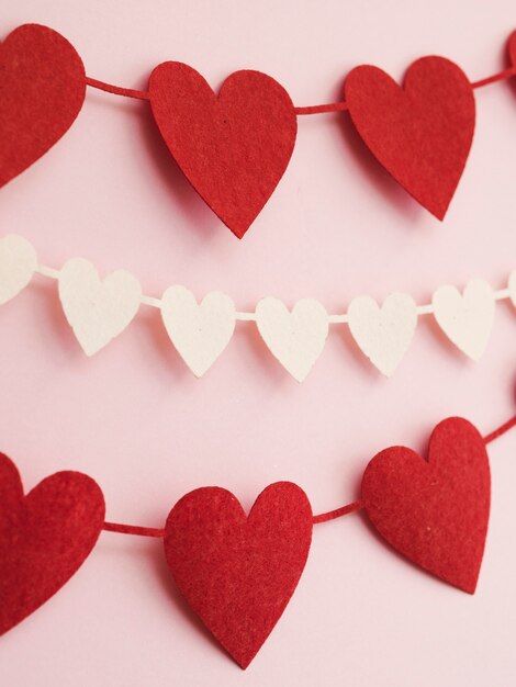 Close-up decorations made of red and white hearts