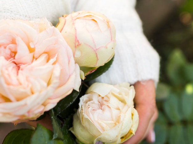 Close up of delicate rose bouquet