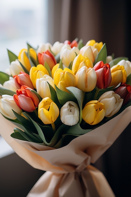 Close up on delicate tulip bouquet