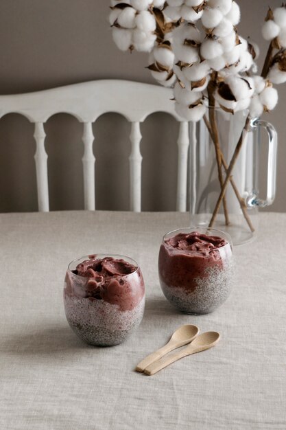 Close up on delicious acai cereal bowl