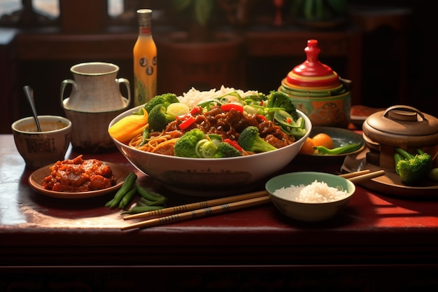おいしいアジア料理のクローズアップ