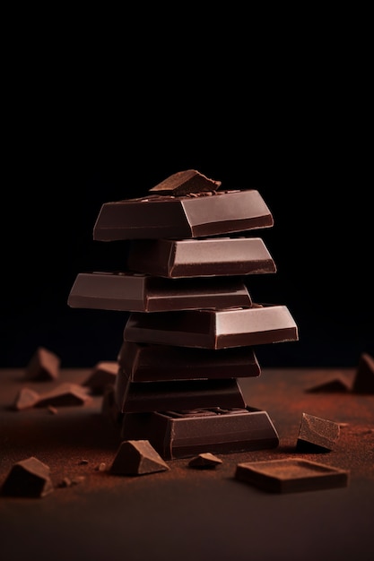 Близкий взгляд на вкусные кусочки шоколада
