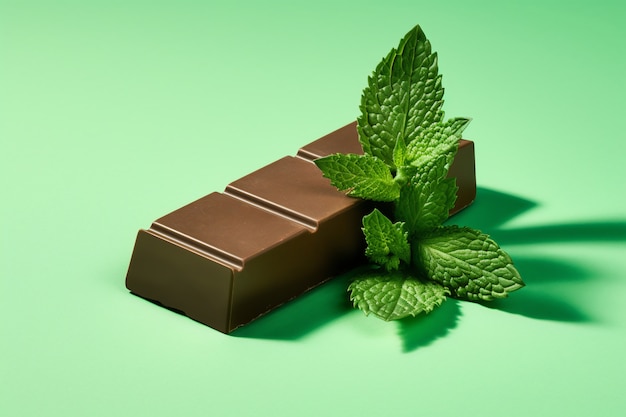 Free photo close up on delicious chocolate bar with mint