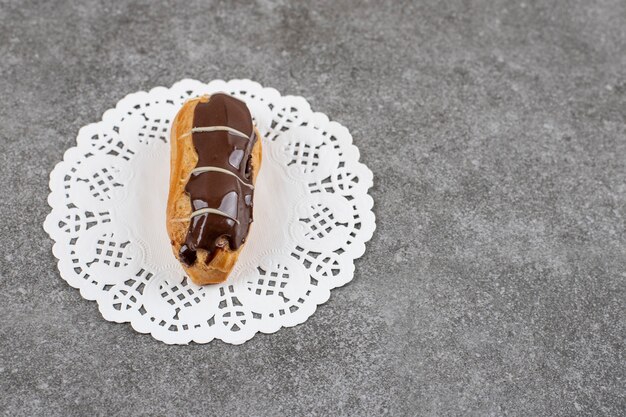 Close up of delicious chocolate eclair