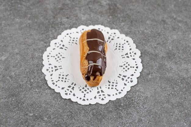 Close up of delicious chocolate eclair