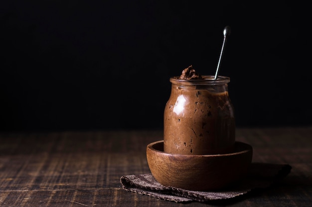 Close-up delicious chocolate mousse ready to be served