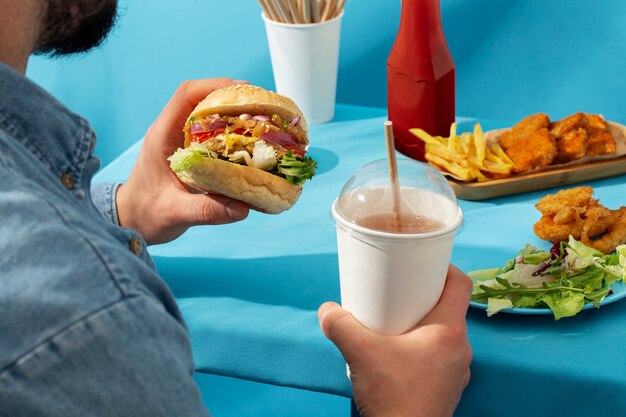 Close up on delicious fast food meal