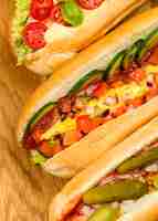 Foto gratuita close-up deliziosi hot dog