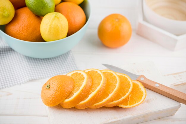 Close-up delicious orange slices on the table