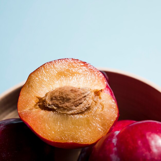 Close-up delicious peaches with copy space