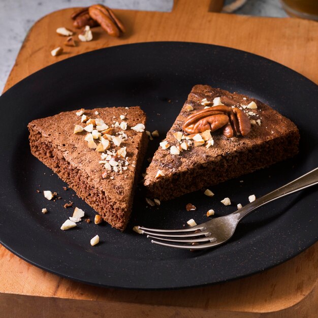 Close-up delicious pieces of cake ready to be served