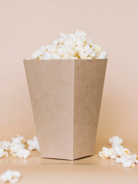 Close-up delicious popcorn box ready to be served