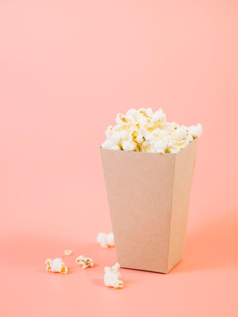 Close-up delicious popcorn box on the table