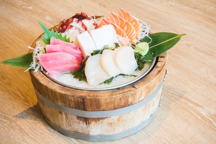 無料Photo 美味しい刺身スライスのクローズアップ