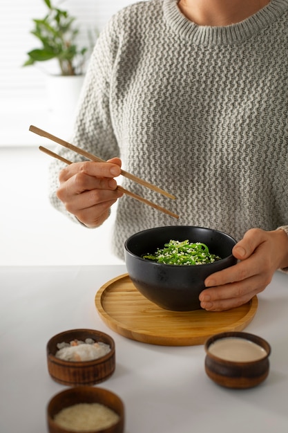 Close up on delicious seaweed dish