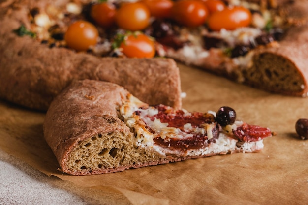 Close-up of delicious slice of pizza