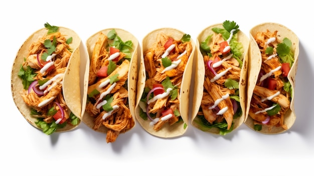 Close up on delicious tacos in a  row