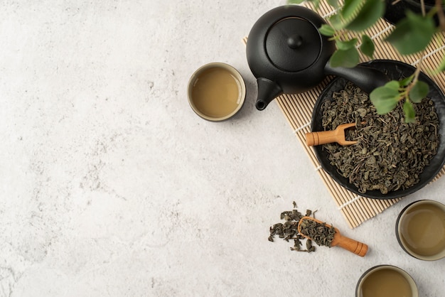 Close up on delicious tea in small bowls