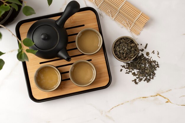 Close up on delicious tea in small bowls