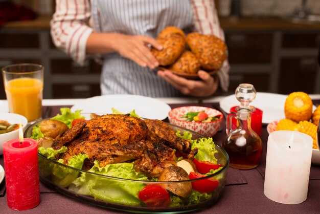 Close-up delicious turkey and blurred background