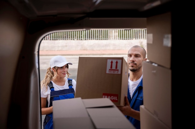 Foto gratuita persone di consegna ravvicinate che lavorano