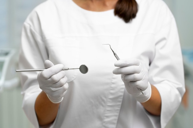 Close up on dentist instruments