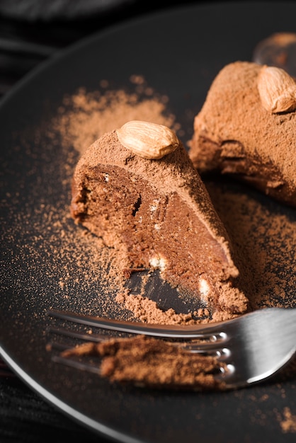 Close-up dessert with cocoa powder
