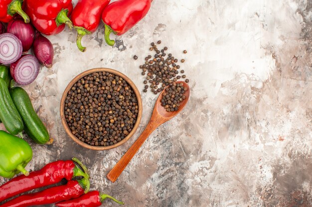 Close up of different spices lined in bowls