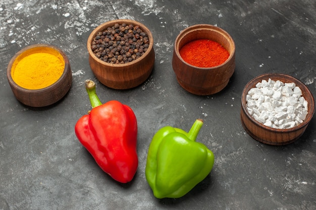 Free photo close up of different spices lined in bowls