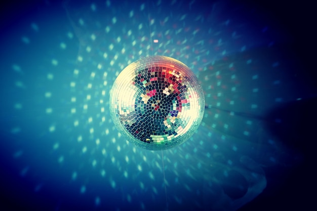 Free photo close-up of disco ball on the ceiling
