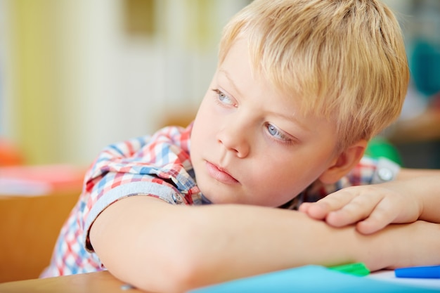 Close-up of distracted primary student