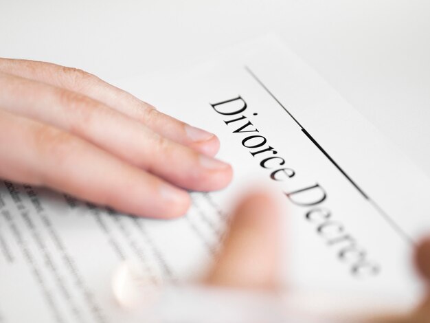 Close-up divorce contract agreement