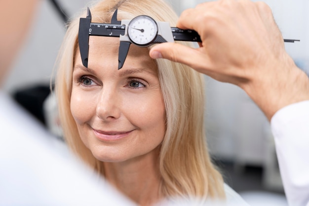 Close up doctor checking patient