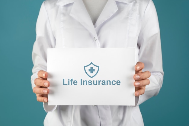 Close up doctor holding banner