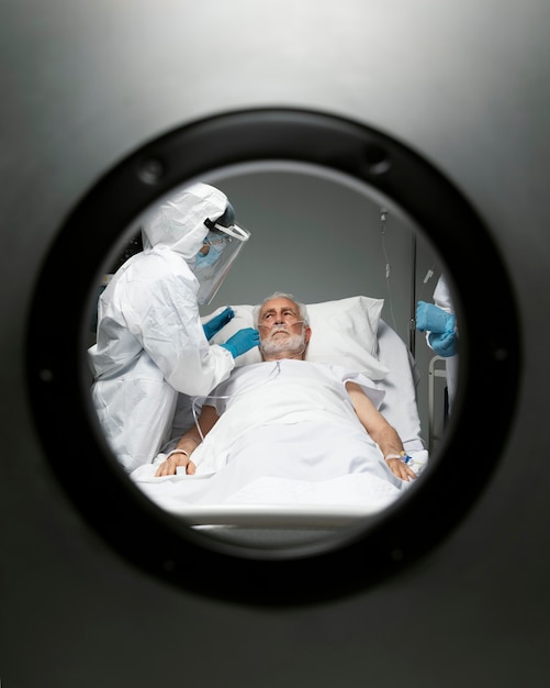 Close up doctors taking care of patient