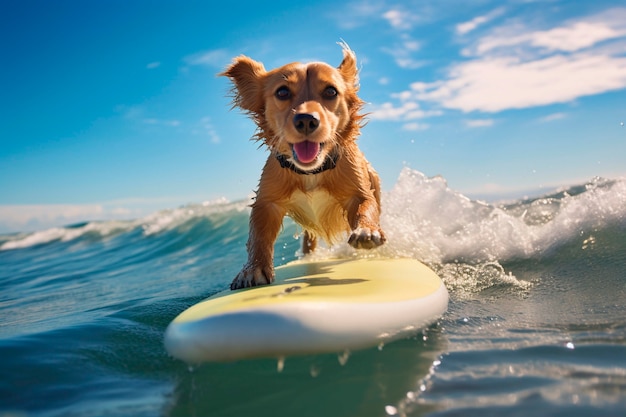 Close up on dog surfing
