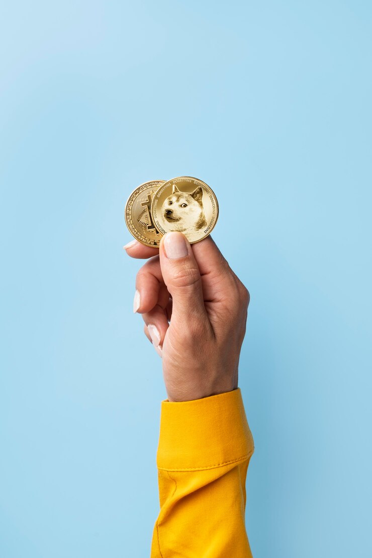Free Photo close up on dogecoins