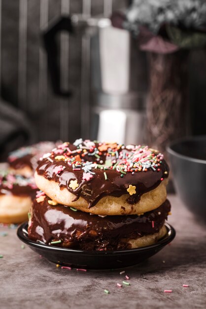 Close-up donuts with frosting