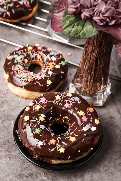 Close-up donuts with frosting