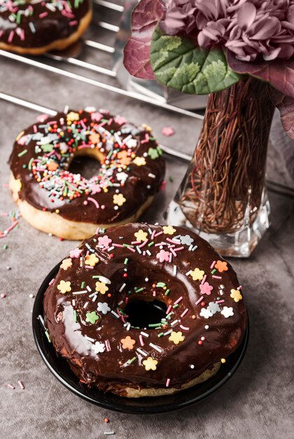 Close-up donuts with frosting