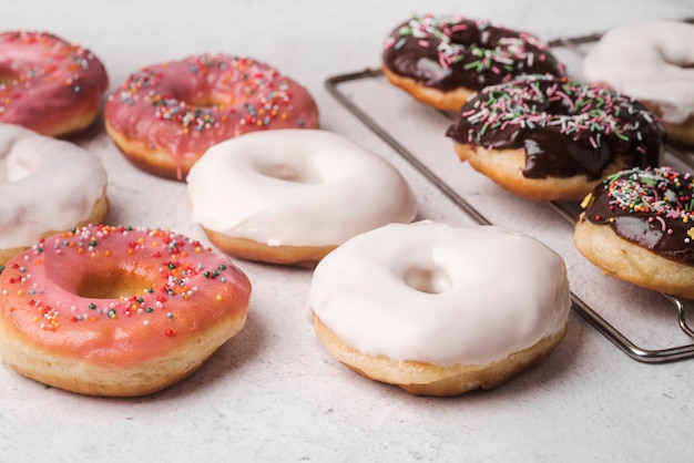 Close-up donuts with frosting