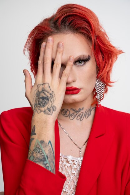 Close up drag queen with tattoos