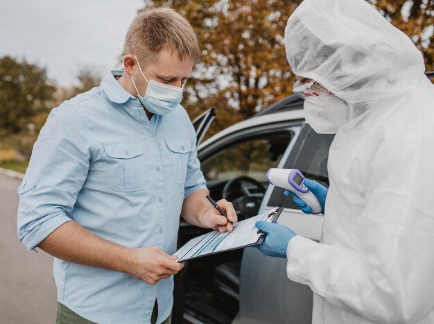 Close-up drive in coronavirus test