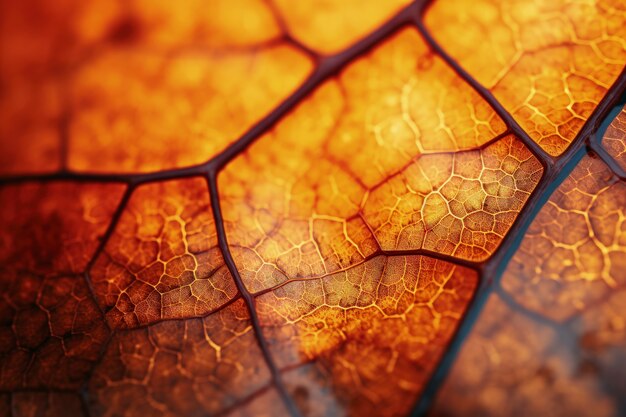 Close-up of dry autumn leaf with veins