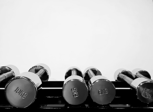 Close up of dumbbells in a gym