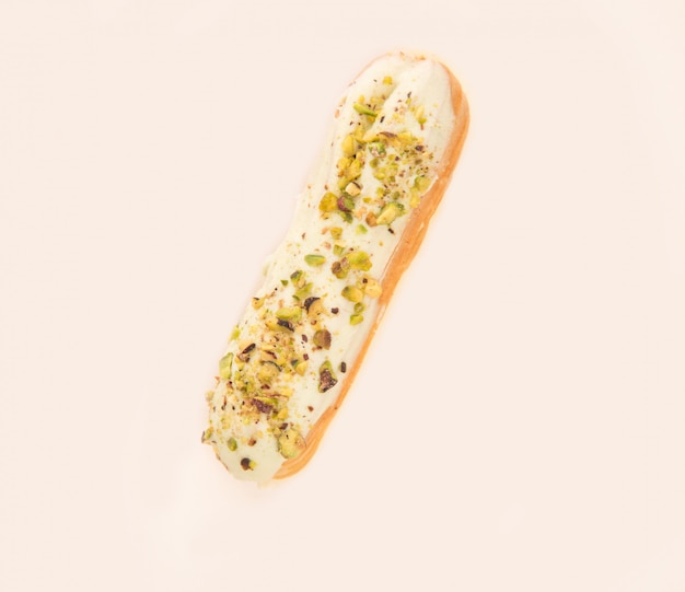 Close up of eclair with nuts