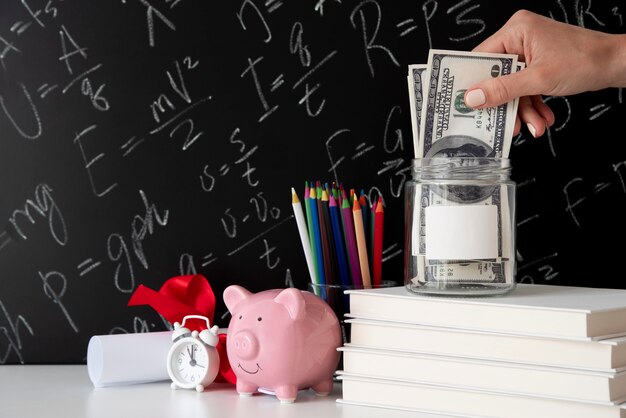 Close up on education and economy objects