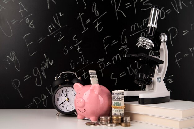 close up on education and economy objects