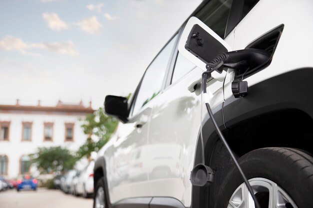 Close up on electric car charging