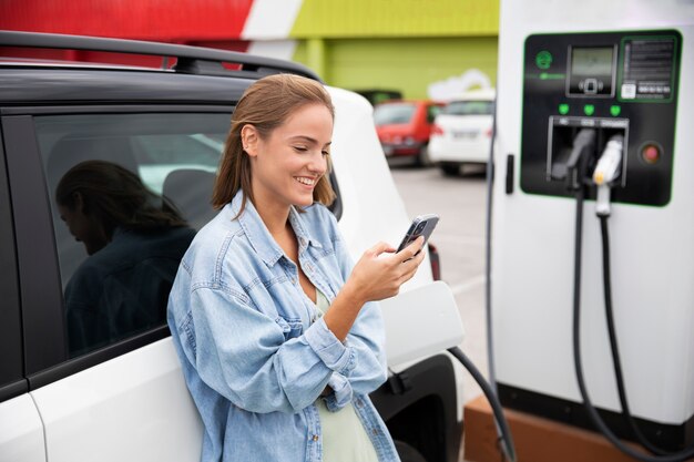 Close up on electric car charging